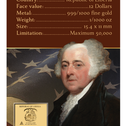 Gilbert Stuart Portrait of John Adams Gold Coincard