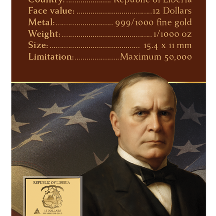 Harriet Anderson Stubbs Murphy Portrait of William McKinley Gold Coincard