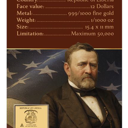 Ole Peter Hansen Balling Portrait of Ulysses S. Grant Gold Coincard