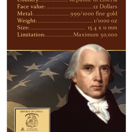 John Vanderlyn Portrait of James Madison Gold Coincard
