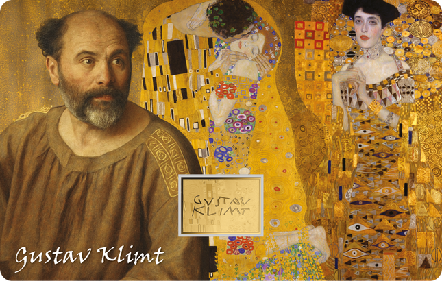 Gustav Klimt Artwork The Kiss (Der Kuss) and Portrait of Adele Bloch-Bauer I Gold Coincard