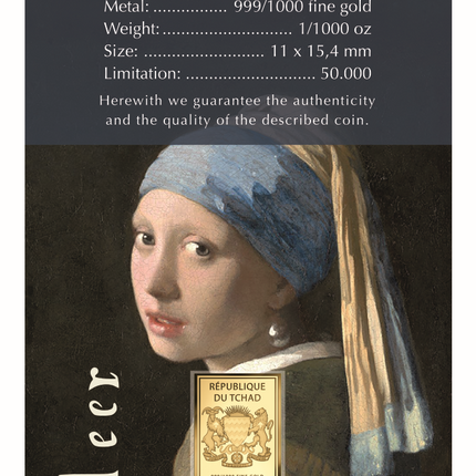 Johannes Vermeer Artwork Girl with a Pearl Earring Gold Coincard