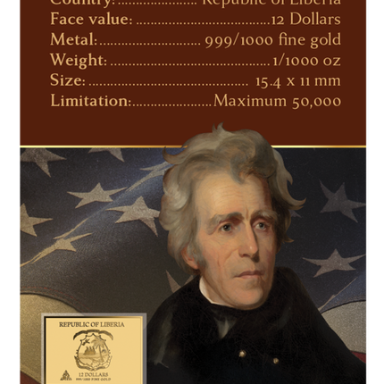 Ralph Eleaser Whiteside Earl Portrait of Andrew Jackson Gold Coincard