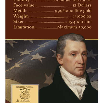 John Vanderlyn Portrait of James Monroe Gold Coincard