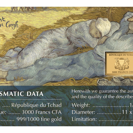 Vincent van Gogh Artwork Noon: Rest from Work (after Millet) Gold Coincard